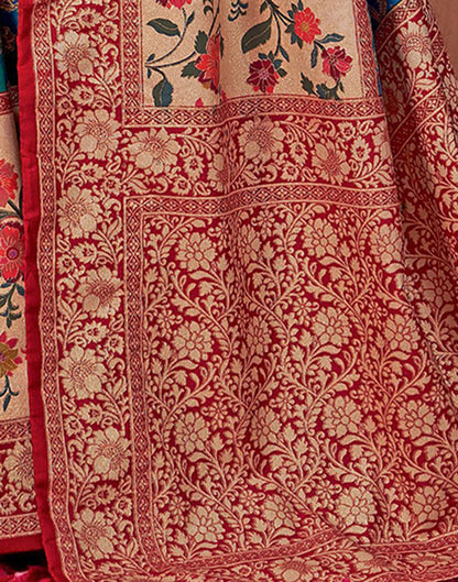 Blue& Multicoloured Printed Silk Saree