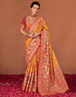 Yellow  & Multicoloured Printed Silk Saree