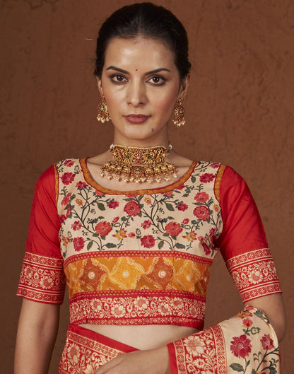 Yellow  & Multicoloured Printed Silk Saree