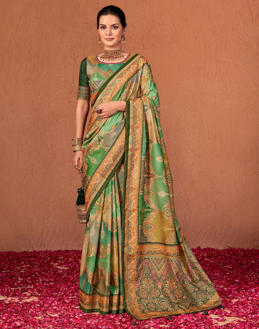 Multicoloured Printed Silk Saree