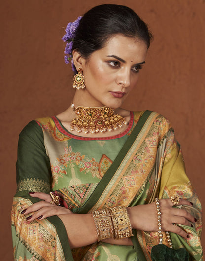 Multicoloured Printed Silk Saree