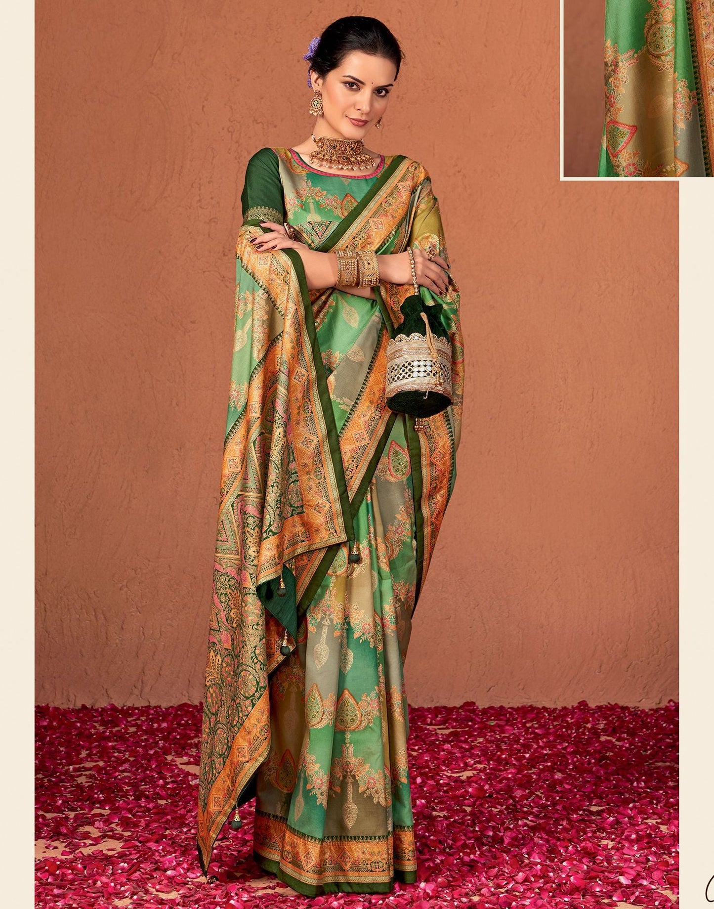 Multicoloured Printed Silk Saree