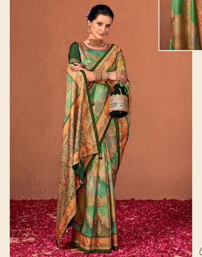Multicoloured Printed Silk Saree