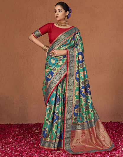 Green Printed Silk Saree