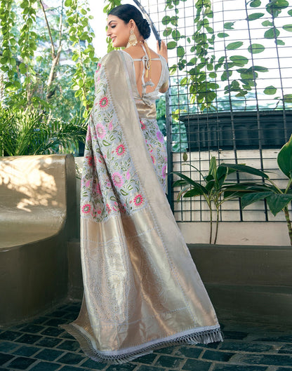 Grey Jacquard Silk Saree