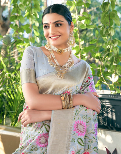 Grey Jacquard Silk Saree