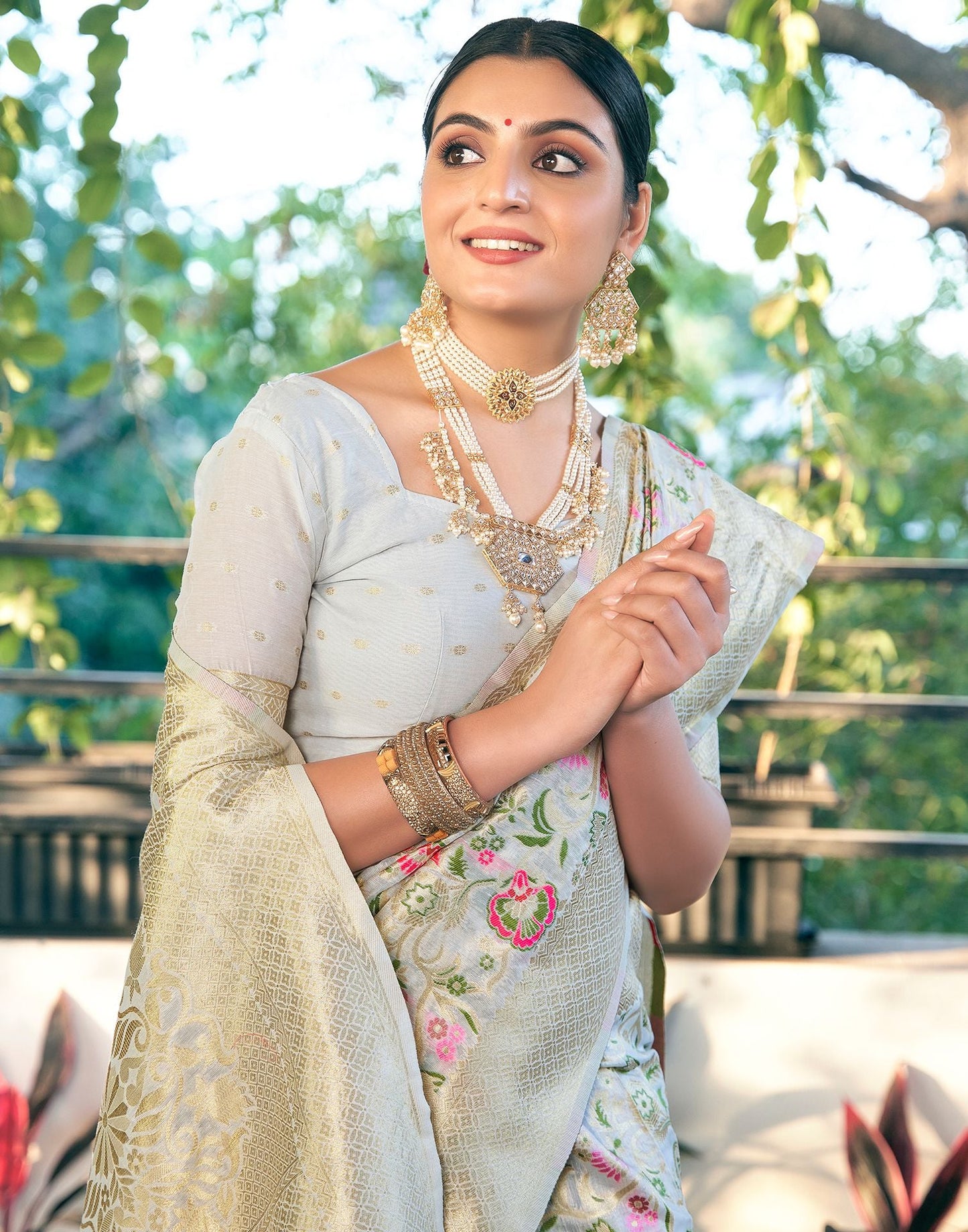 Grey Jacquard Silk Saree