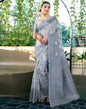 Light Grey Jacquard Linen Saree