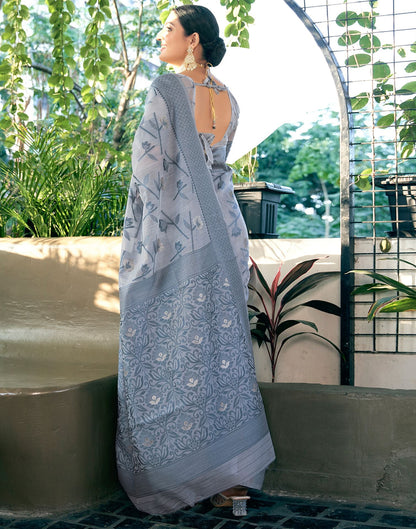 Light Grey Jacquard Linen Saree