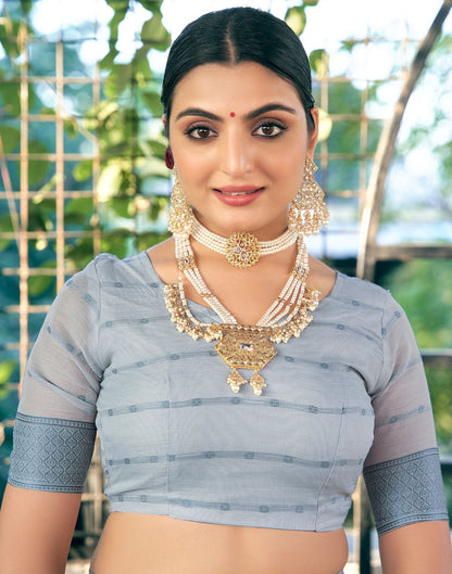 Light Grey Jacquard Linen Saree