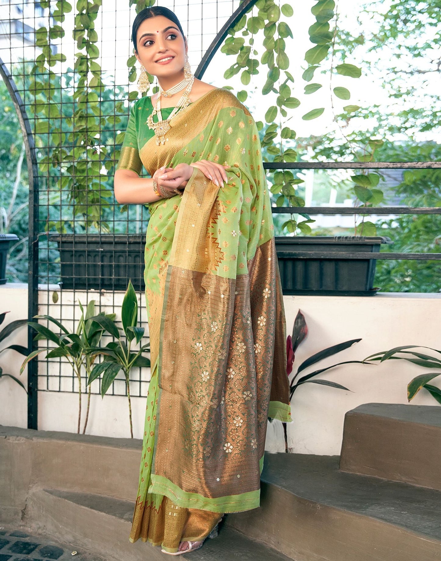 Light Green Jacquard Linen Saree