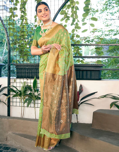 Light Green Jacquard Linen Saree