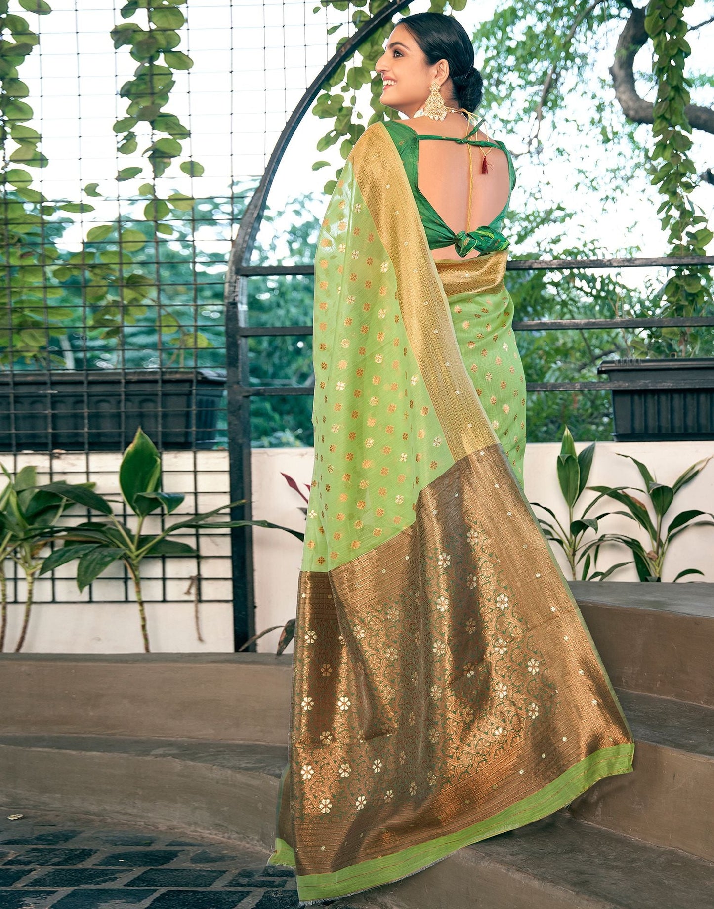 Light Green Jacquard Linen Saree