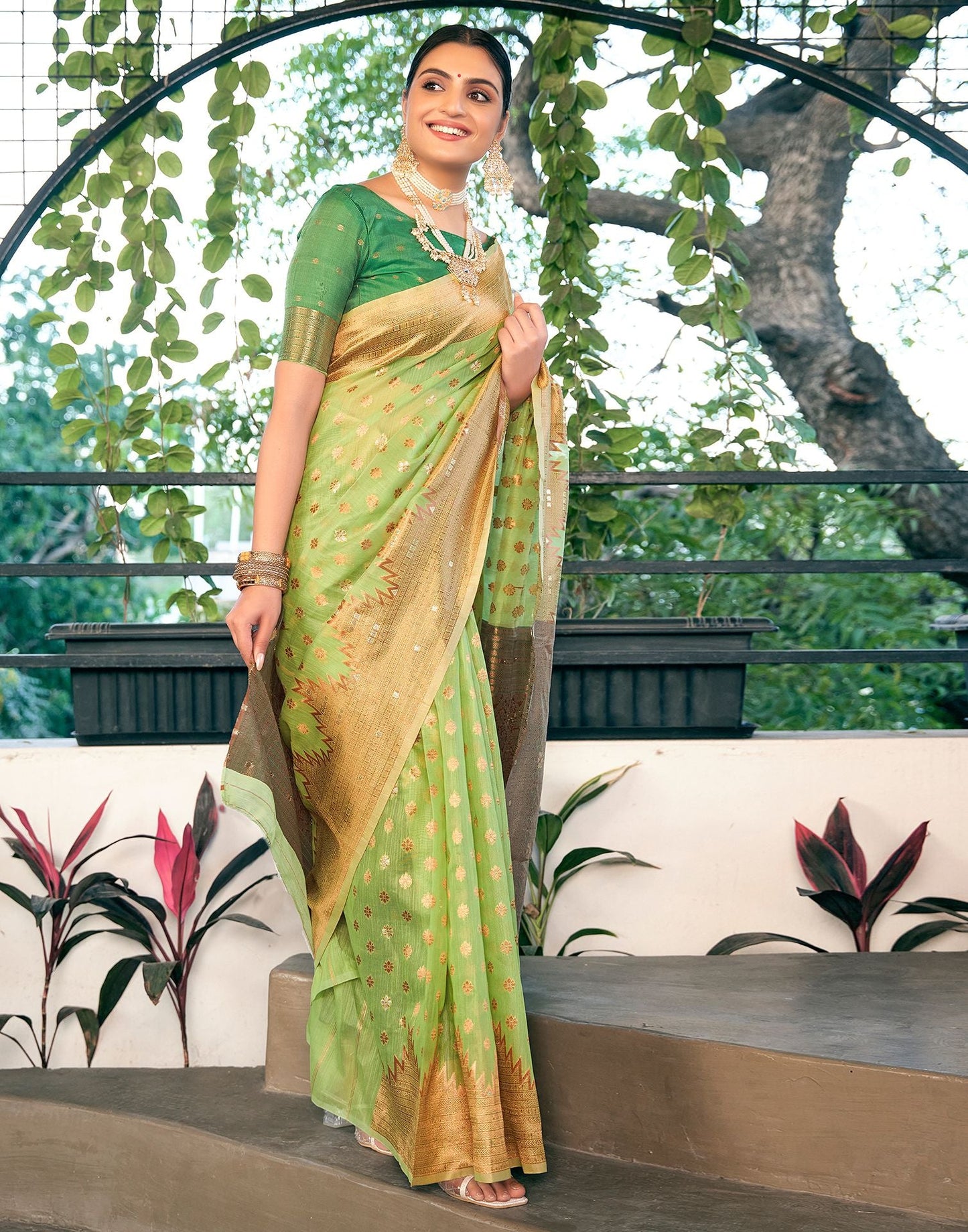 Light Green Jacquard Linen Saree