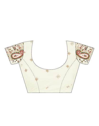 Cream & Multicoloured Printed Silk Saree