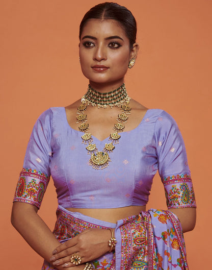 Lavender & Multicoloured  Printed Silk Saree