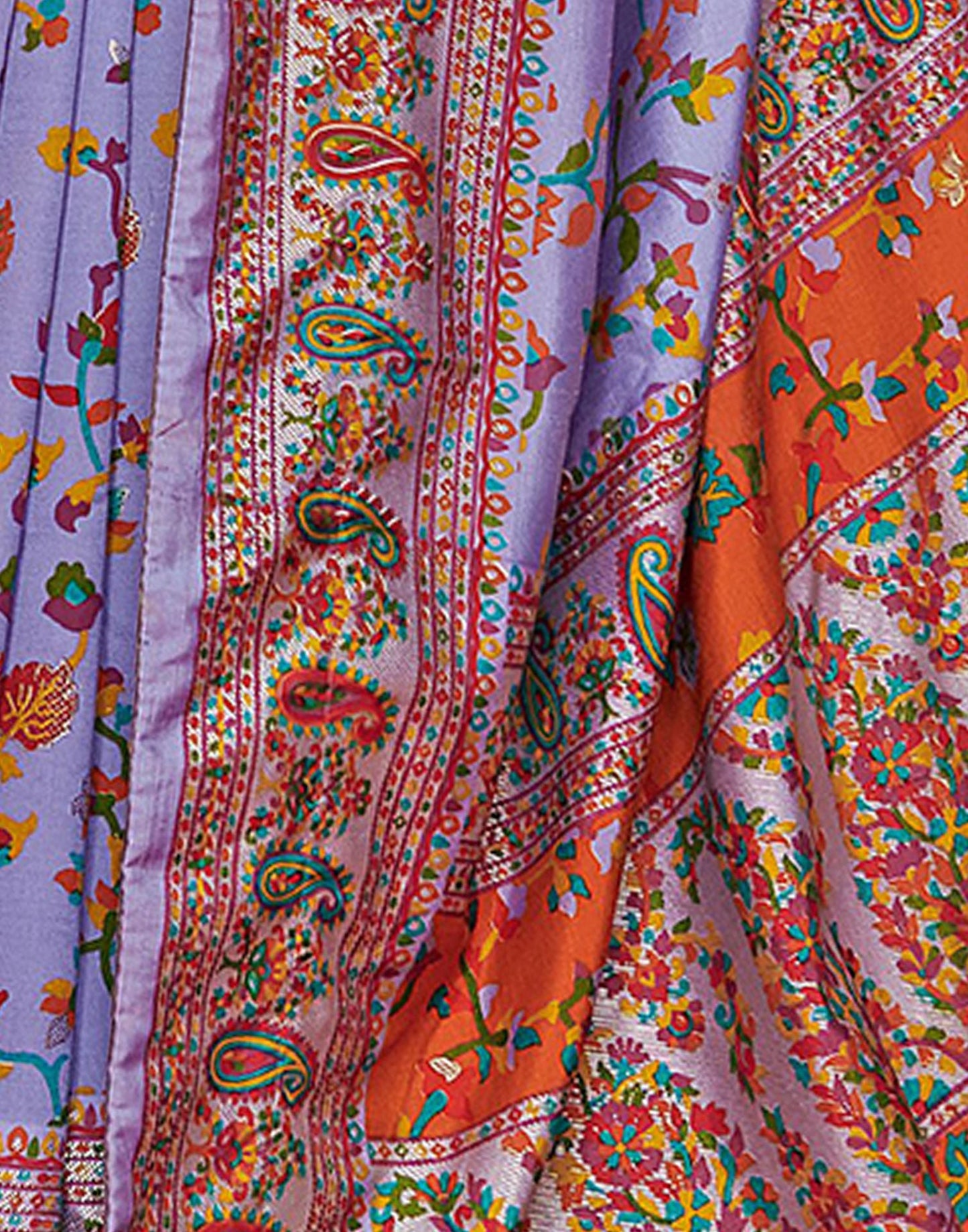 Lavender & Multicoloured  Printed Silk Saree