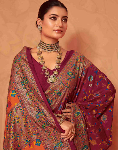 Maroon Printed Silk Saree