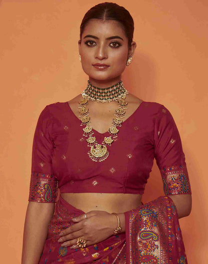 Maroon Printed Silk Saree