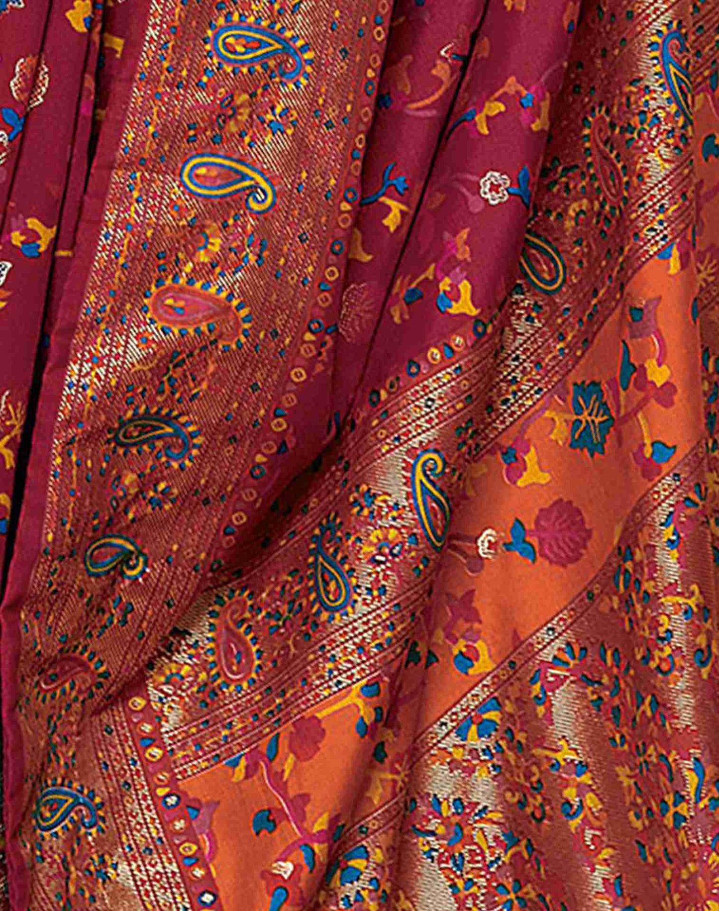 Maroon Printed Silk Saree