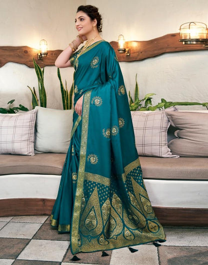 Rama Green (Teal) Silk Woven Saree