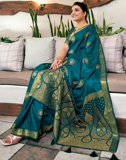 Rama Green (Teal) Silk Woven Saree
