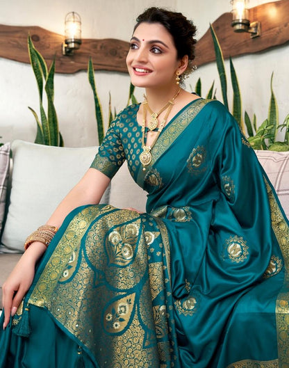Rama Green (Teal) Silk Woven Saree