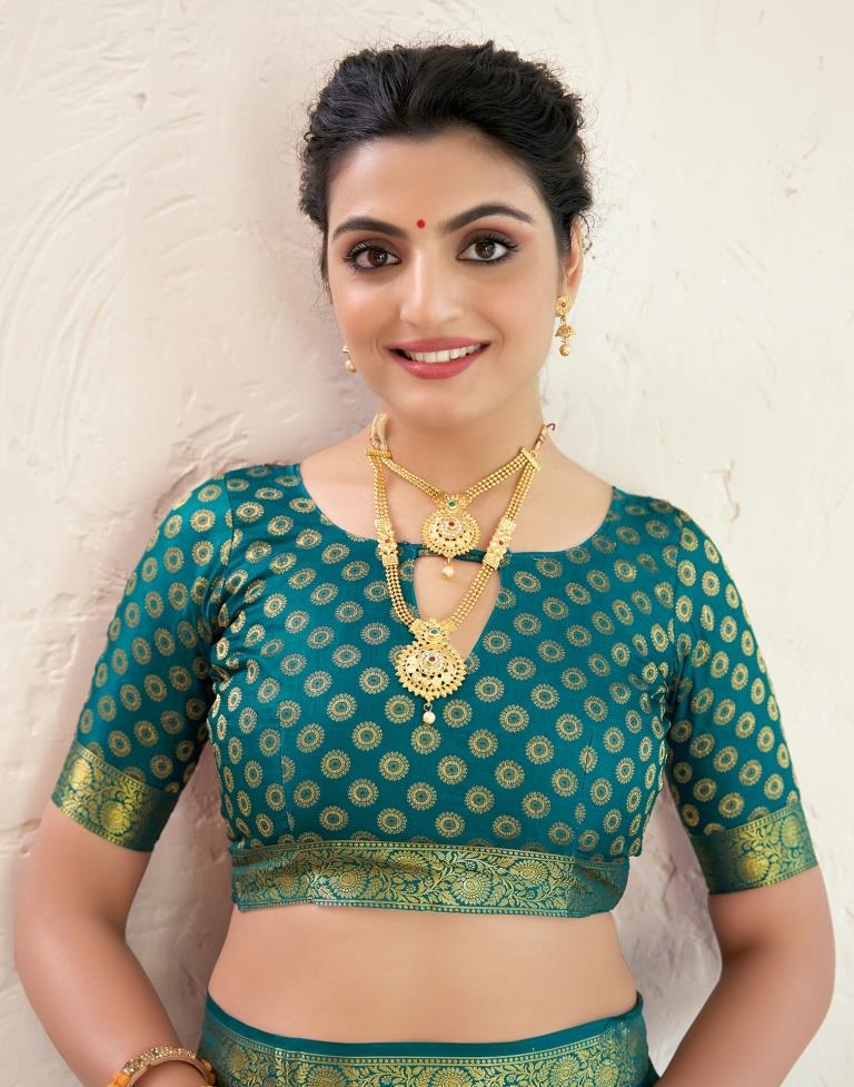 Rama Green (Teal) Silk Woven Saree