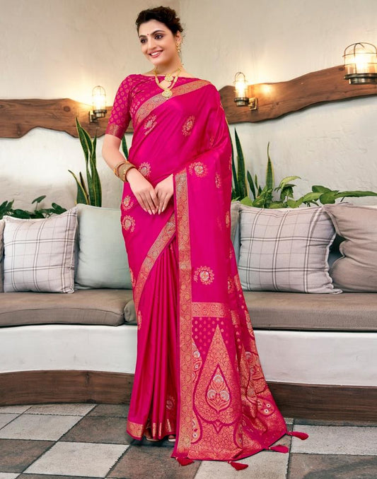 Pink Silk Woven Saree