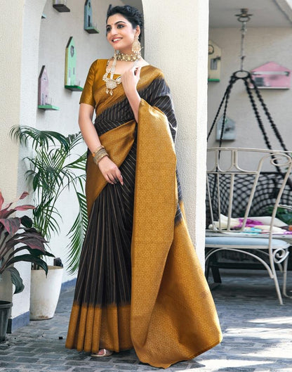 Black & Gold Silk Woven Saree