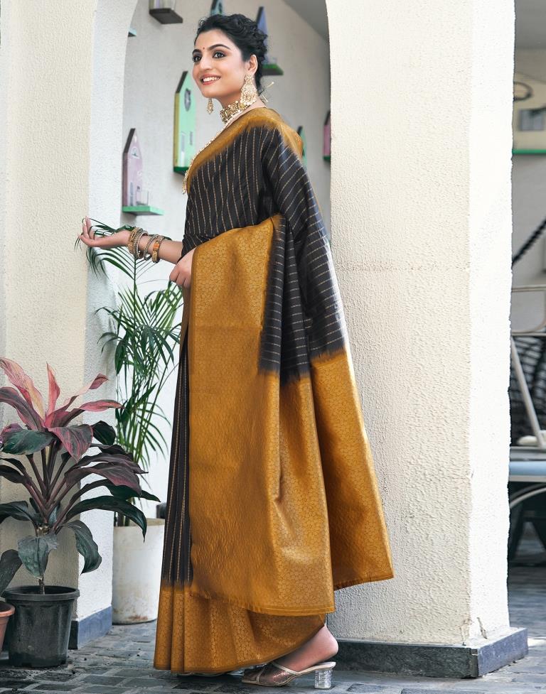 Black & Gold Silk Woven Saree