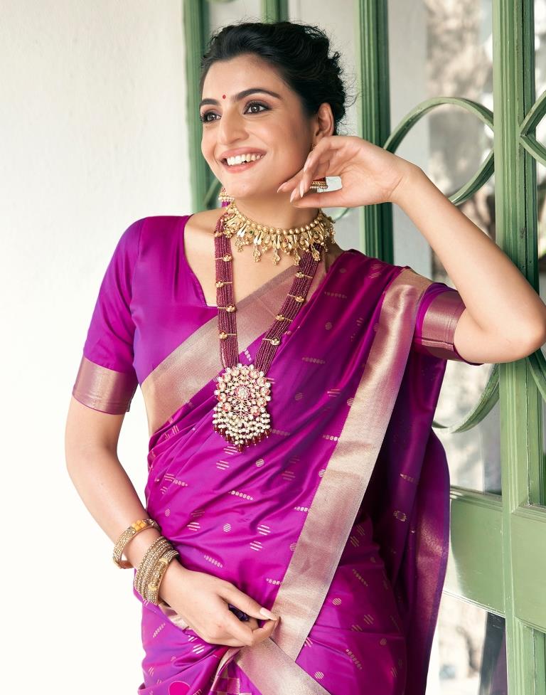 Magenta Silk Woven Saree