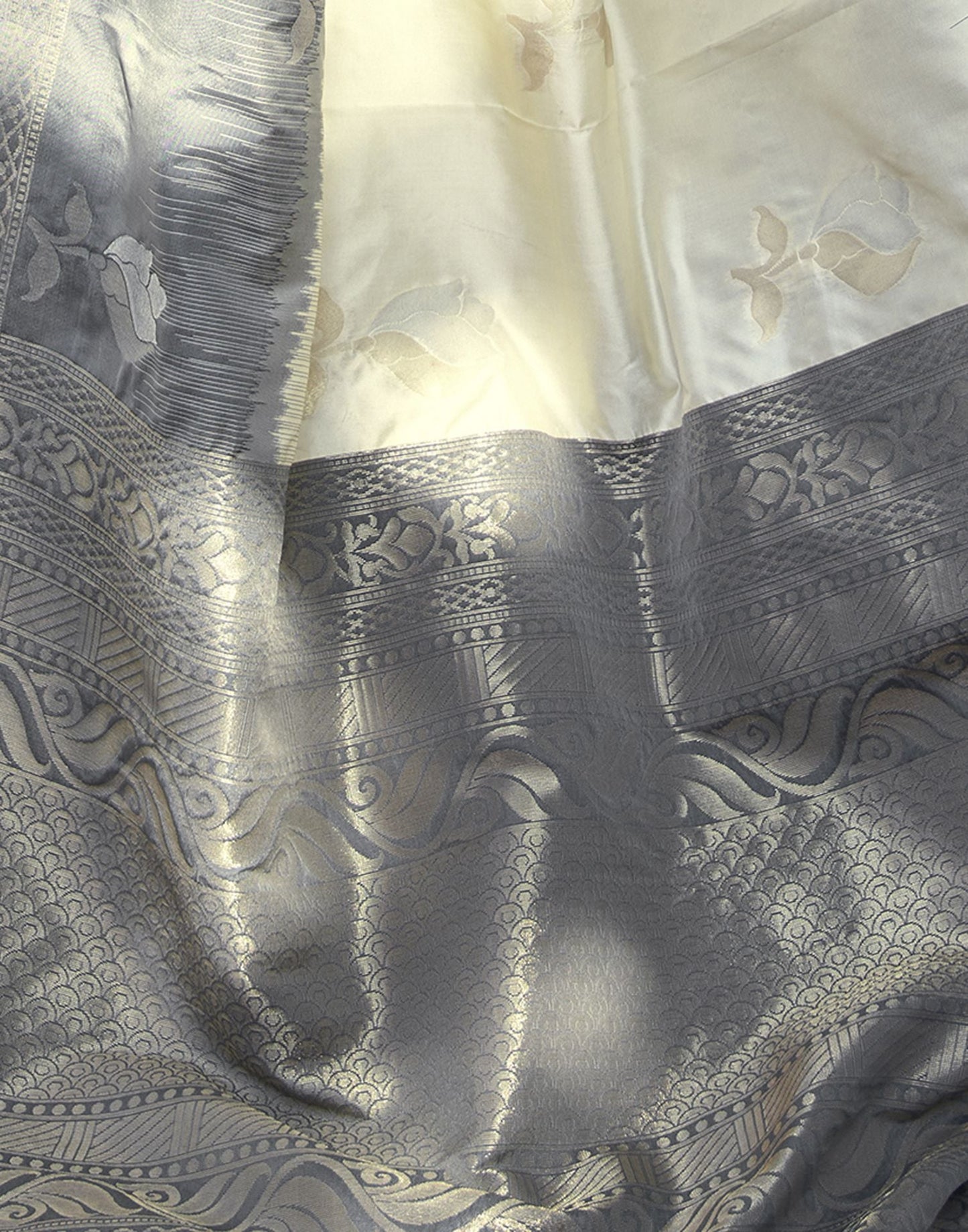 Beige & Grey Jacquard Silk Saree