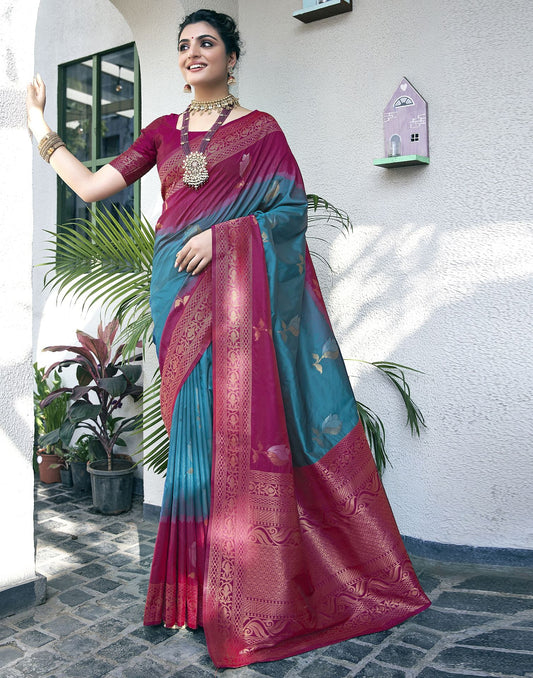 Rama Blue Jacquard Silk Saree