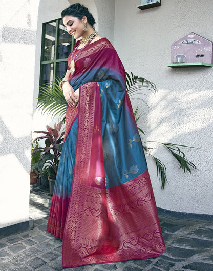 Rama Blue Jacquard Silk Saree
