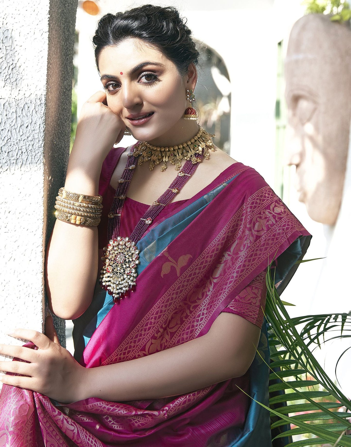 Rama Blue Jacquard Silk Saree