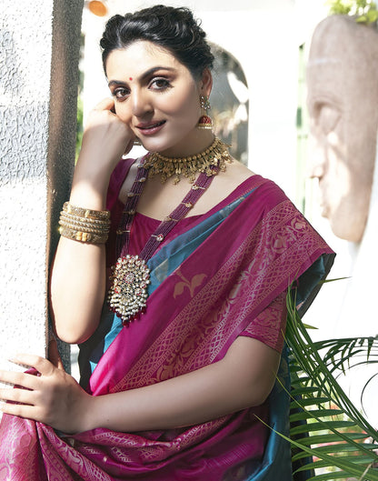 Rama Blue Jacquard Silk Saree