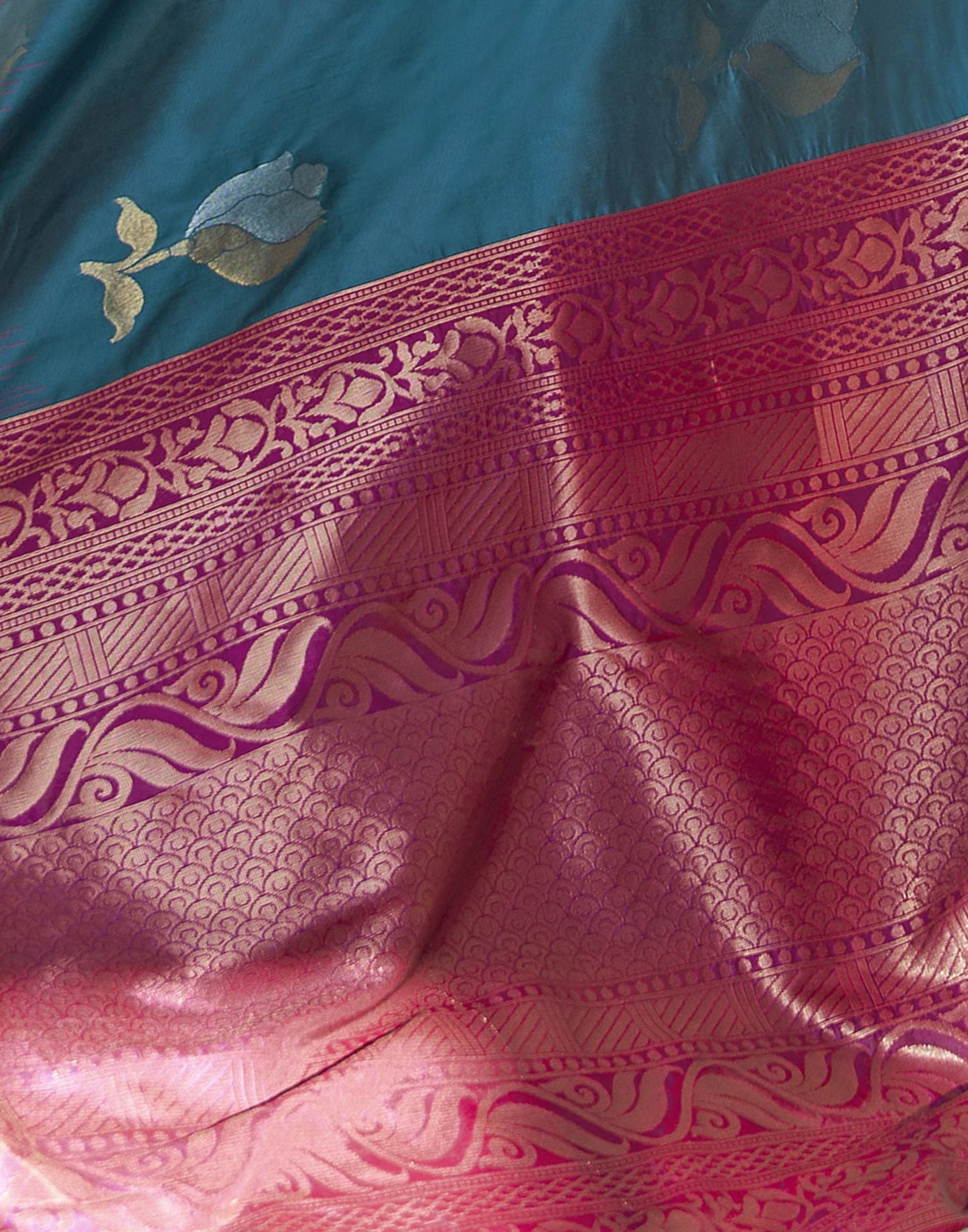 Rama Blue Jacquard Silk Saree