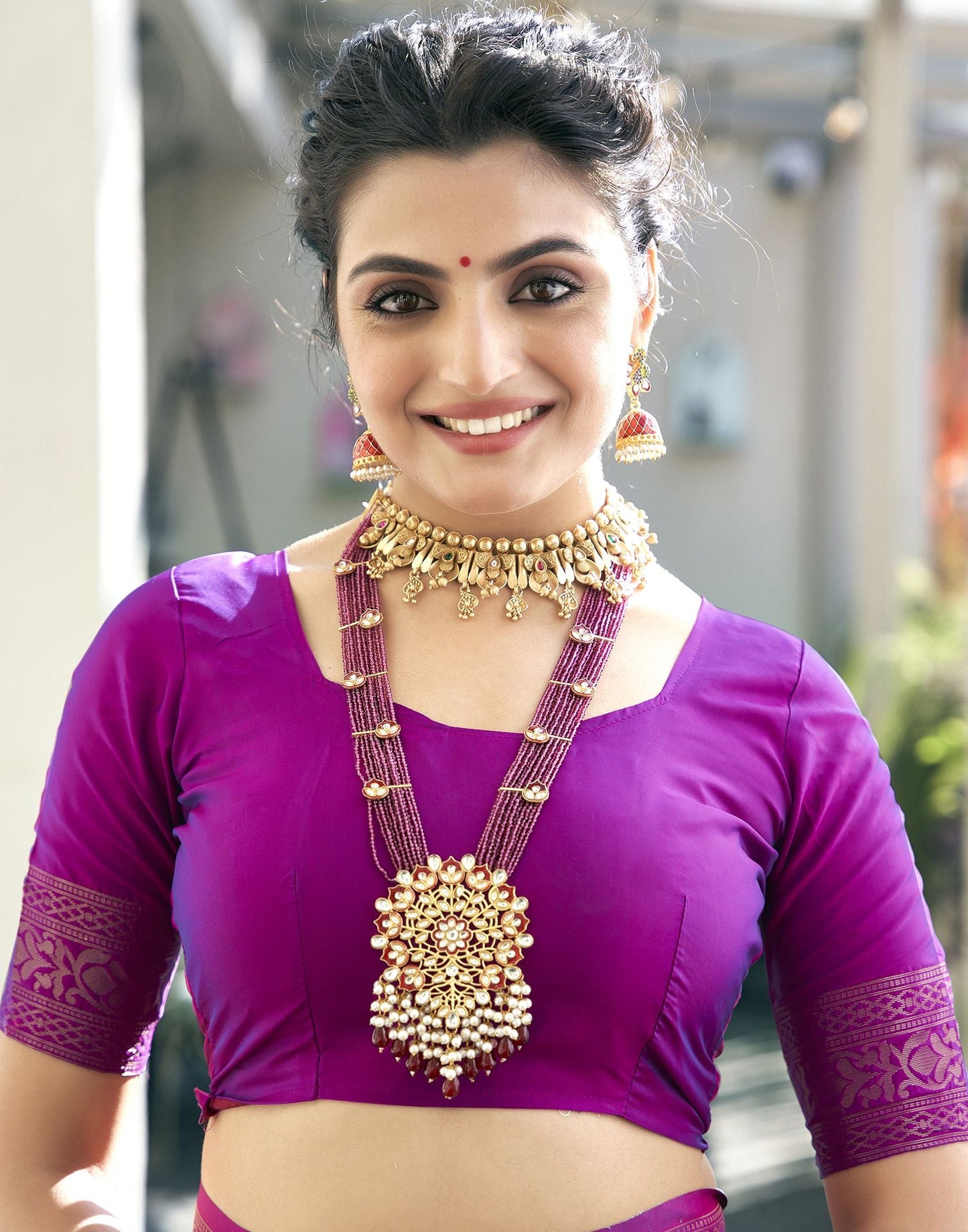 Lavender & Dark Pink Jacquard Silk Saree