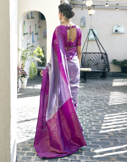 Lavender & Dark Pink Jacquard Silk Saree