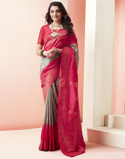 Dusty Green Jacquard Silk Saree