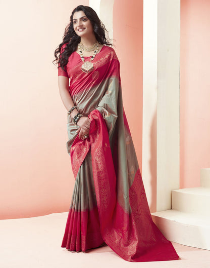 Dusty Green Jacquard Silk Saree