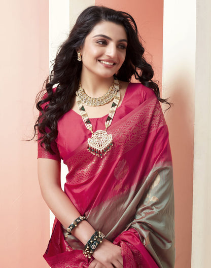 Dusty Green Jacquard Silk Saree