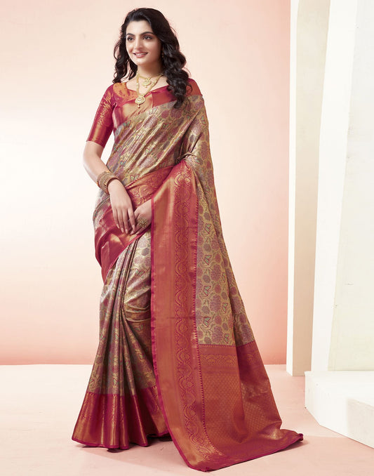 Golden Jacquard Silk Saree