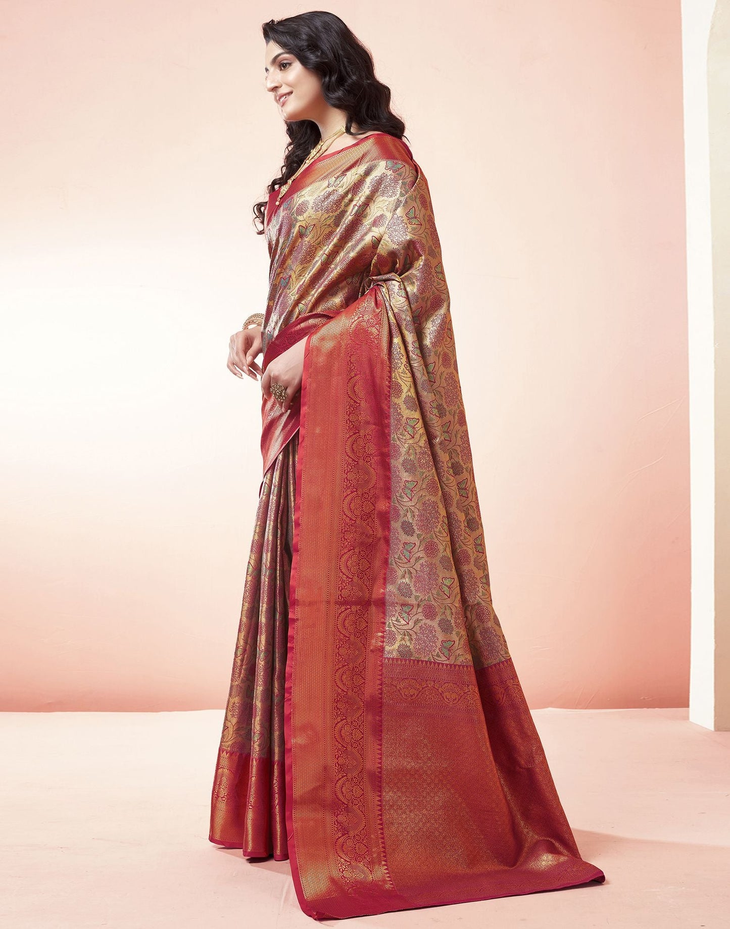 Golden Jacquard Silk Saree