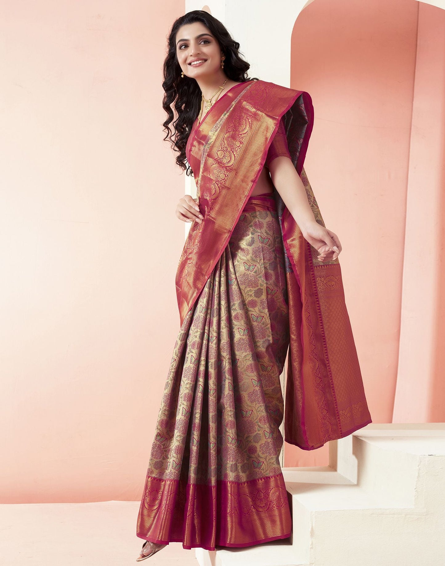 Golden Jacquard Silk Saree