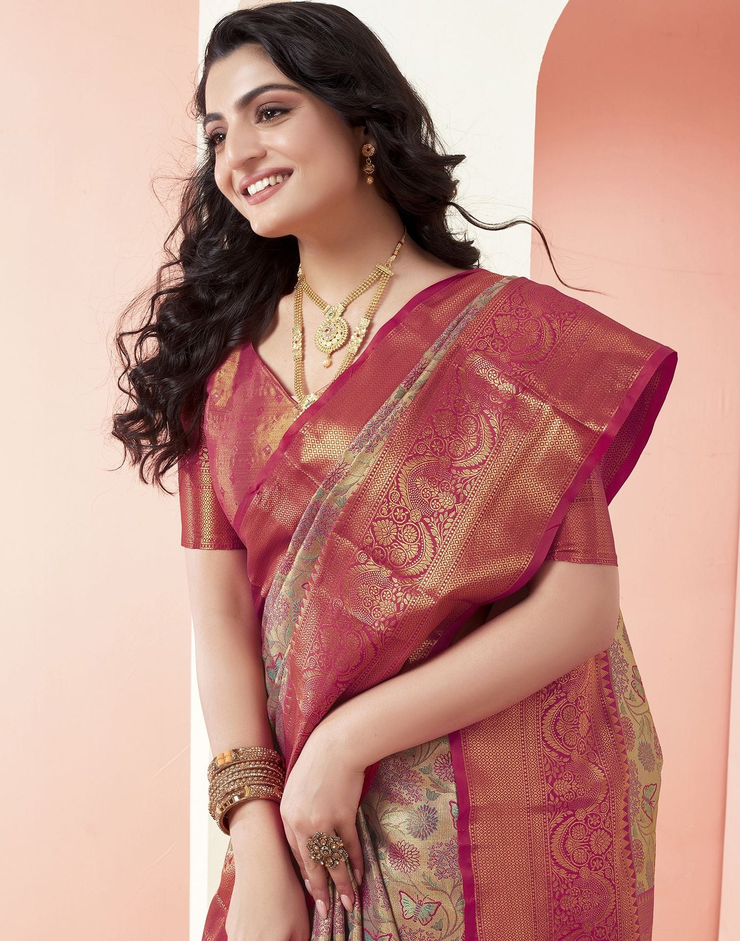 Golden Jacquard Silk Saree