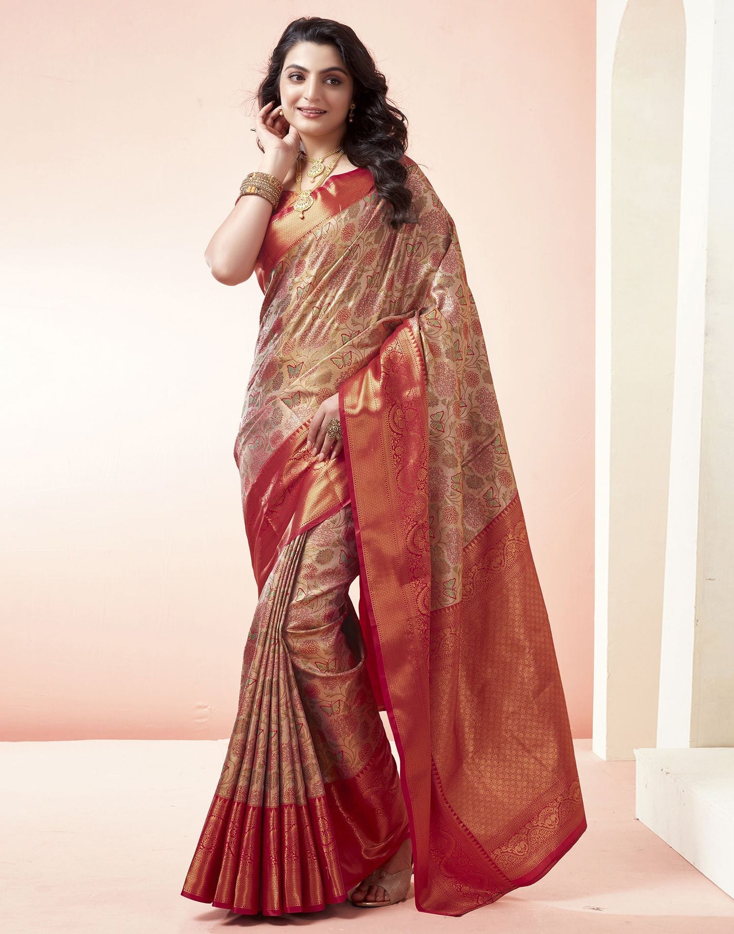 Golden Jacquard Silk Saree