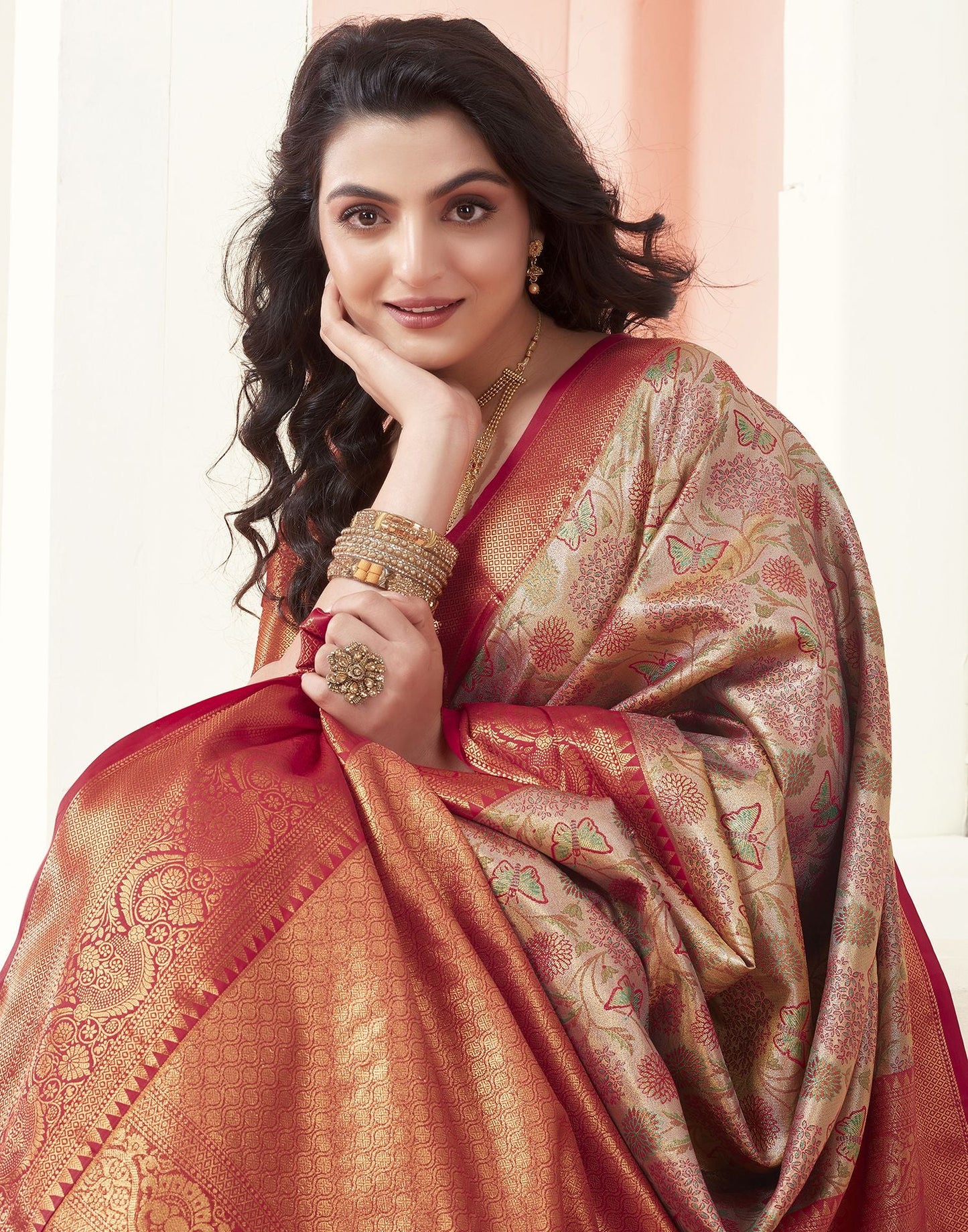 Golden Jacquard Silk Saree