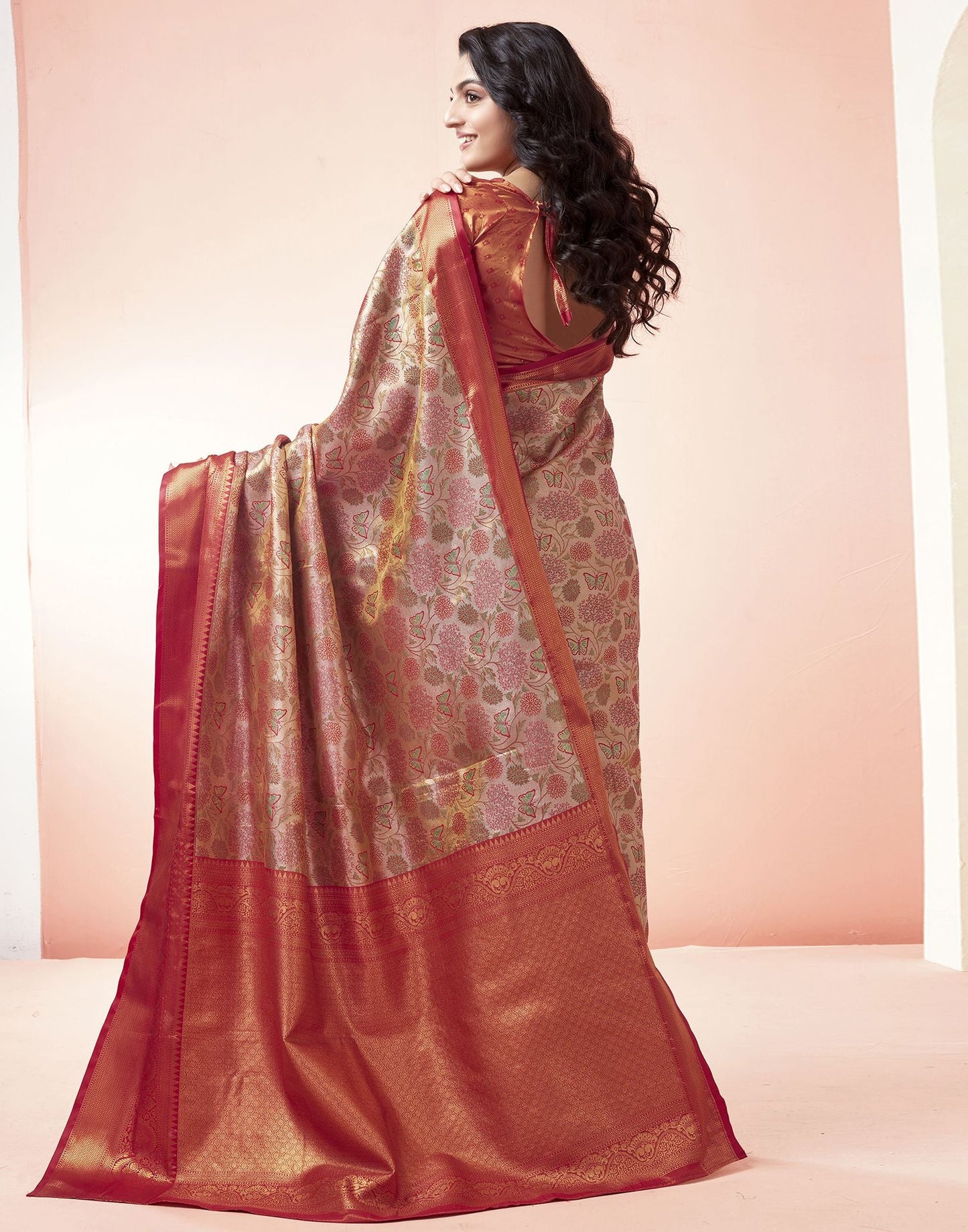 Golden Jacquard Silk Saree